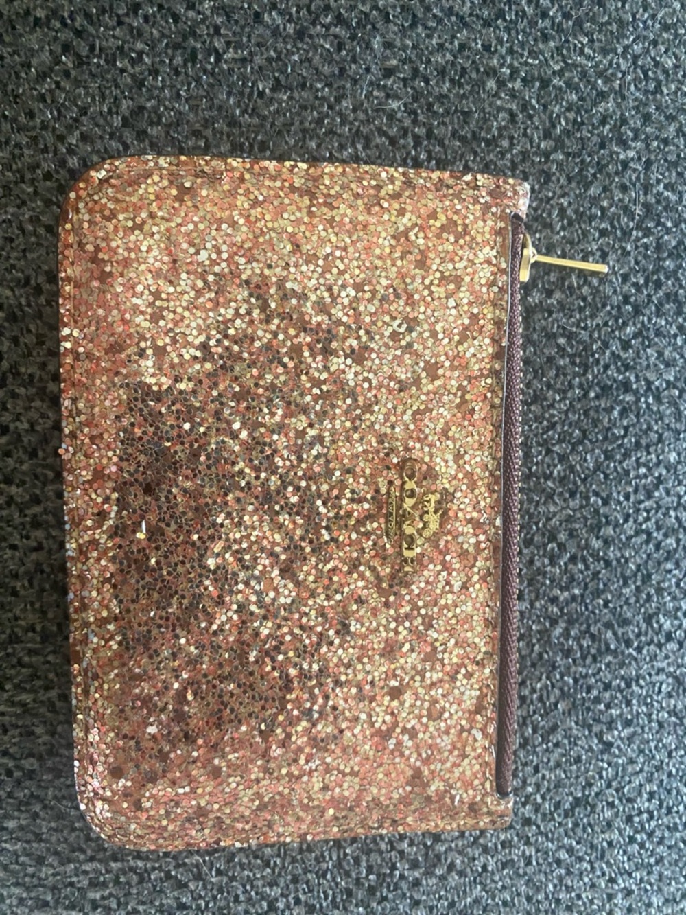Coach Rose Gold Glitter Zip Card Holder